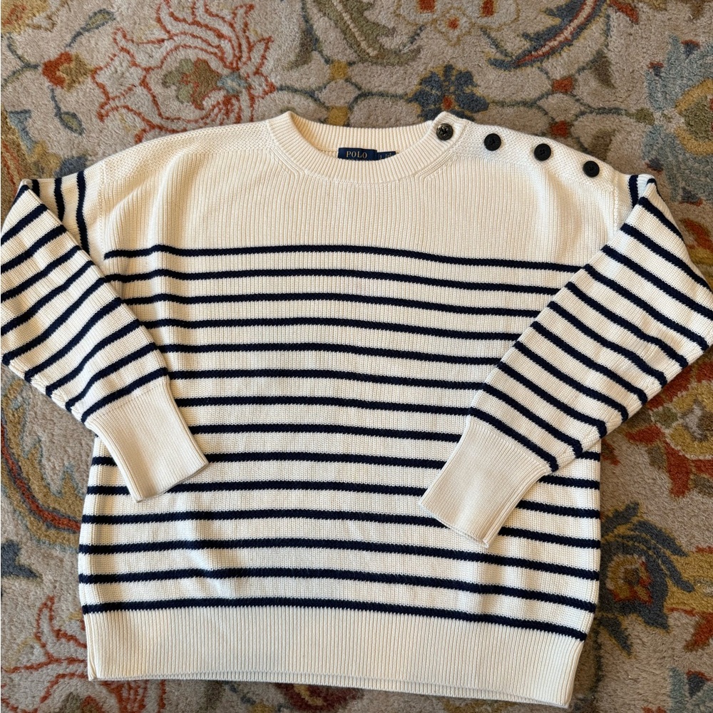 Polo by Ralph Lauren Womens Navy Striped Crewneck Sweater